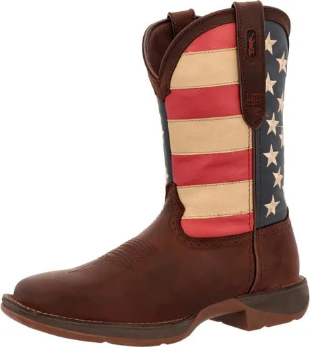 Vista 7 de Durango Botas patrióticas de tira para hombre, estilo occidental con bandera Marrón
