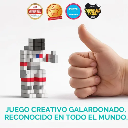 Vista 4 de PIXIO -400 piezas - Juguete de construcción de bloques magnéticos diminutos en el estilo Pixel Art con aplicación gratuita - Cubos de plástico