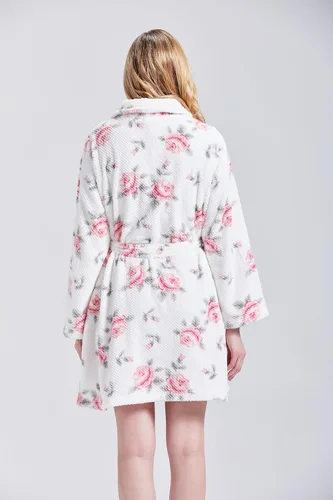 Vista 5 de Acogedor estampado de hoyuelos de forro polar con cuello de chal Blanco Multi