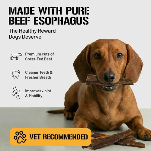 Vista 4 de Dog Chits Masticables de esófago de ternera para perros y cachorros – Todo natural de un solo ingrediente – Alto en proteínas, carne seca baja