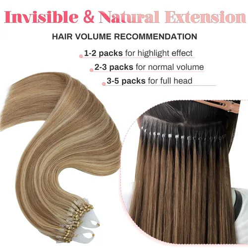Vista 4 de MY-LADY Microlink - Extensiones de cabello humano con microcuentas de 14 pulgadas, extensiones de cabello rubio con micro bucle, extensiones