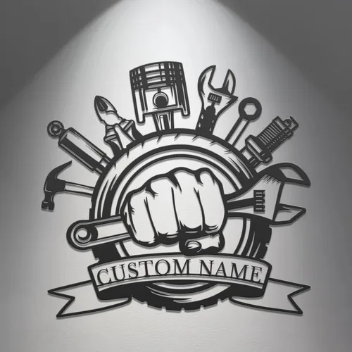 Vista 2 de Letrero de metal personalizado para garaje, arte de pared de taller personalizado, decoración mecánica para hombres, día del padre para los amantes