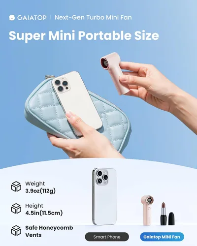 Vista 2 de Gaiatop Mini ventilador de mano portátil, 4000 mAh [15 horas de funcionamiento máximo] ventiladores turbo personales tamaño de bolsillo, ventilador