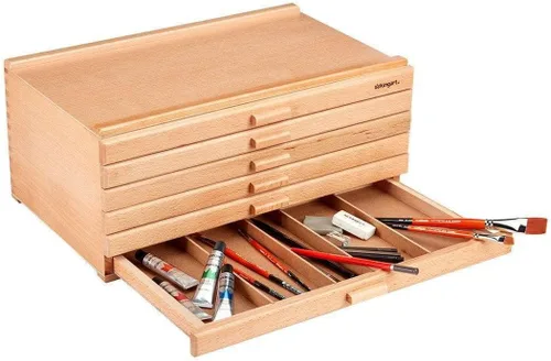 Vista 7 de KINGART Caja de almacenamiento de madera con 6 cajones para artistas, 15-3/4 pulgadas de ancho x 10 pulgadas de profundidad x 6-1/2 pulgadas