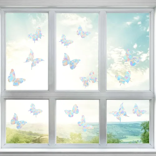 Vista 3 de Lasuroa 2 hojas de calcomanías para ventana, diseño de mariposa, arco iris, atrapa el sol, calcomanías para ventana para evitar golpes de pájaros