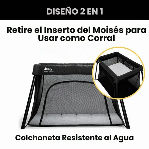 Vista 2 de Jeep Horizon Compact Travel 2 en 1 - Patio de juegos y moisés, color negro
