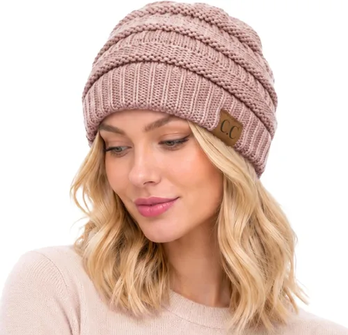 Vista 42 de C.C Exclusives Gorro de Punto de Cable - Gorros Gruesos, Suaves y Cálidos de Punto Grueso Chenille Teniente Mel Gris