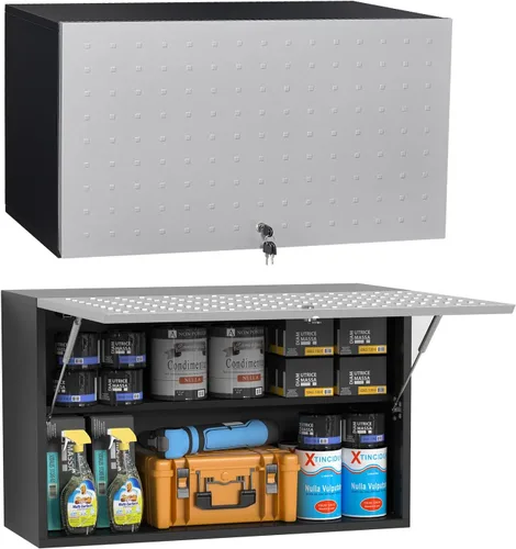 Vista 7 de Polup Armario de pared con puertas, gabinete de almacenamiento de metal para almacenamiento de cocina, gabinete superior pequeño, para comedor, sala
