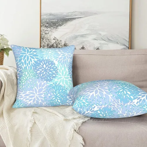 Vista 5 de Perinsto Juego de 2 fundas de almohada decorativas de flores de crisantemo azul, fundas de almohada suaves para sofá, cama, decoración del hogar, 16
