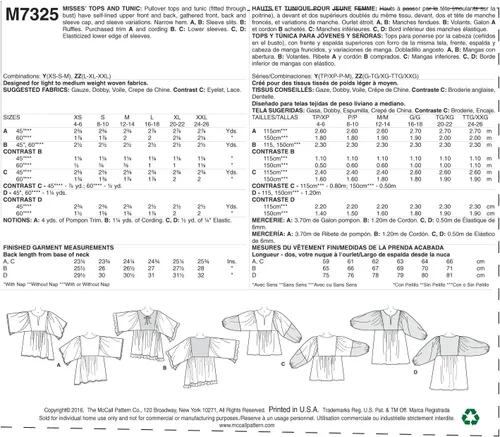 Vista 3 de McCall's Patterns M7325 Misses' Gathered Tops & Tónica, ZZ (L-XL-XXL)