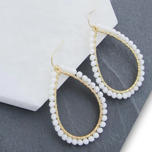 Vista 5 de Aretes colgantes de lágrima bohemios para mujer, delicados, hechos a mano, con alambre colorido, chapado en oro, con caja de regalo incluida