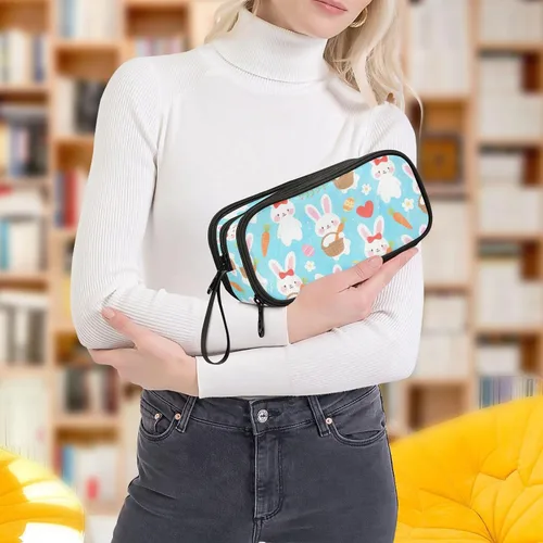 Vista 7 de Nylon Pen Pencil Bag Childish Rabbits Carrot Big Capacity Pencil Case Stationery for Elementary Kids estuche