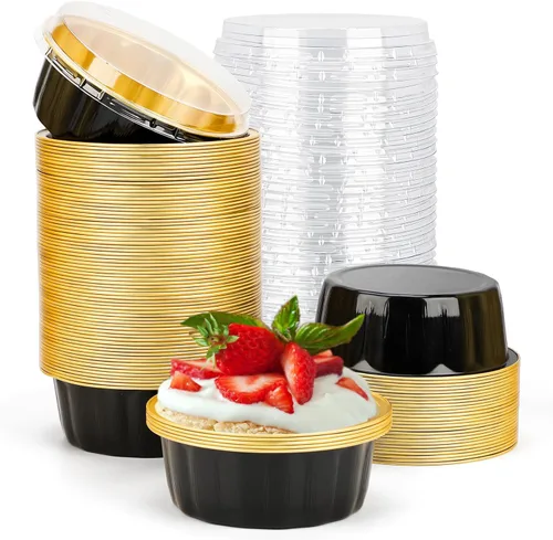 Vista 46 de Beasea Disposable Ramekins with Lids, 50 Pack 8oz 235ml Aluminum Foil Baking Cups with Lids, Aluminum Creme Brulee Ramekins Muffin Cupcake Pudding