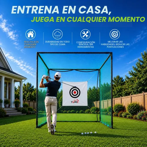 Vista 2 de YUNIC Golf Driving Cage with Steel Frame, Golf Nets for Backyard Driving for Full Swing and Chipping Practice Indoor Outdoor 2-Verde