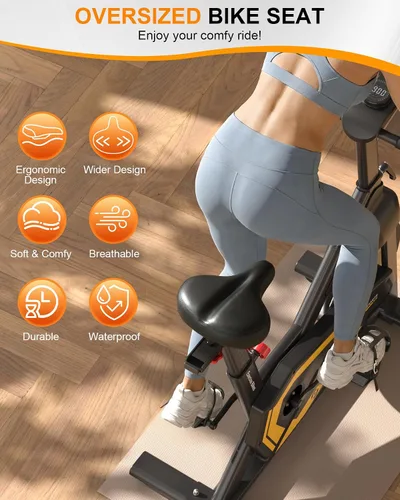Vista 2 de Exercise Bikes for Home,Spin Bike with Adjustable Magnetic,Brake Pad Resistance Silent Belt Drive,350lbs/300lbs Weight Capacity &Upgraded Version