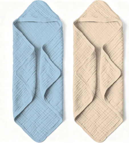 Vista 13 de Toallas de baño con capucha de muselina orgánica, paquete de 2 toallas de baño 100% algodón orgánico para bebés, bebés, niños pequeños, 32 x 32