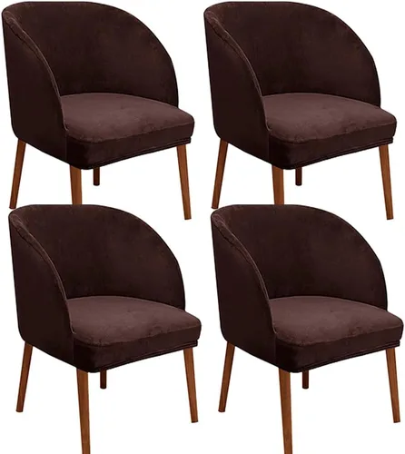 Vista 34 de Juego de 2 fundas de terciopelo elástico para sillas de comedor, con respaldo curvo moderno, protector de silla para sala de estar, dormitorio, Beige