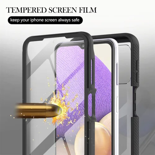 Vista 3 de IVY Funda resistente para Galaxy A32 5G 3in1 Heavy Armor con protector de pantalla incorporado para Samsung Galaxy A32 5G Case - Negro