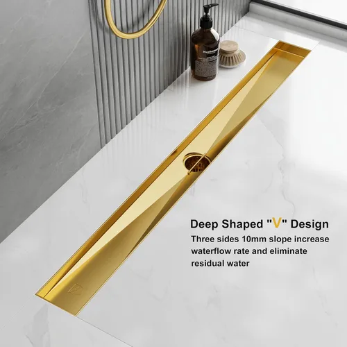 Vista 3 de Neodrain - Drenaje lineal rectangular de 24 pulgadas de latón cepillado con rejilla de patrón de ladrillo, drenaje de piso de baño de acero