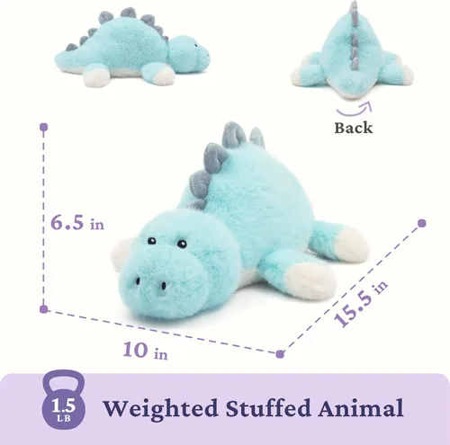 Vista 7 de IKASA Microwavable Stuffed Animal Dinosaur Plush,Weighted Heating 1.5 lbs Blue Dinosaur