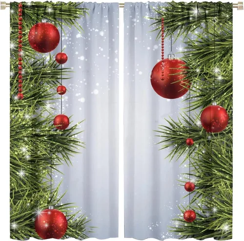 Vista 16 de Cortinas de Navidad lindas de invierno, vacaciones, regalos de Navidad, copos de nieve, elfo, sala de estar, cortinas de ventana de 42 x 45