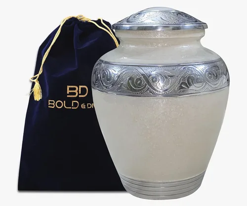 Vista 2 de BOLD&DIVINE Urna texturizada de esmalte perlado Urna conmemorativa texturizada de gránulo divino para cenizas humanas, funeral, entierro