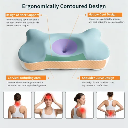 Vista 2 de Almohada cervical para el cuello para aliviar el dolor, almohadas ortopédicas de contorno de espuma viscoelástica refrescante para dormir de espalda