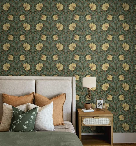 Vista 3 de NextWall Pimpernel Garden - Papel tapiz vintage para despegar y pegar (verde prado y ámbar)