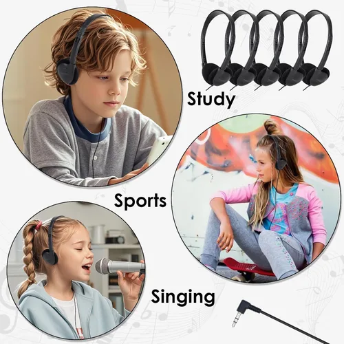 Vista 5 de 50 Pack Bulk Classroom Headphones for Students Kids School Wholesale On-Ear Headphones Class Set with 3.5mm Jack for Chromebook Laptop PC Computer
