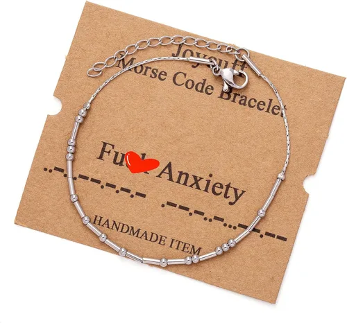 Vista 138 de JoycuFF Pulseras inspiradoras de código morse para mujeres, cuentas de plata, joyería con mantra de motivación, regalos para ella