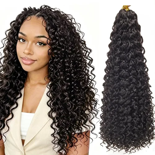 Vista 61 de GoGo Curl Crochet Hair 18 pulgadas onda de agua pelo sintético bohemio ganchillo trenzado jengibre onda profunda extensiones de cabello trenzado