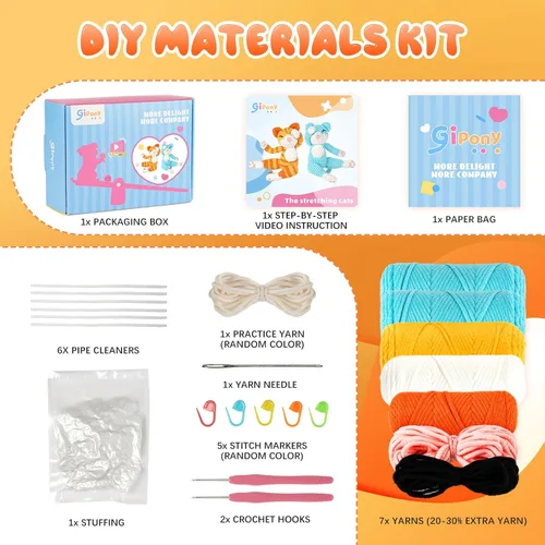 Vista 8 de Gipony Kit de ganchillo para principiantes, kits de animales de ganchillo, kit de ganchillo para principiantes, aprende a ganchillo con tutoriales