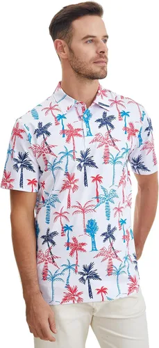 Vista 3 de APTRO Men's Hawaiian Polo Shirts Short Sleeve Moisture Wicking Tropical Golf Shirt Dry Fit