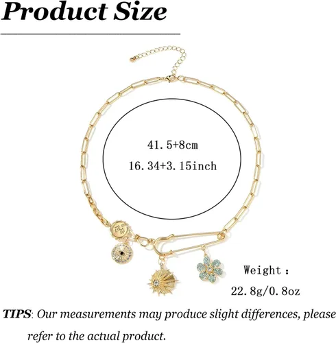 Vista 5 de HUASAI Collar Grueso de Oro para Mujer Collar con Dijes Collar Delicado de Cadena Eslabón de Oro Collares con Dijes de Corazón Estrella Lazo Concha