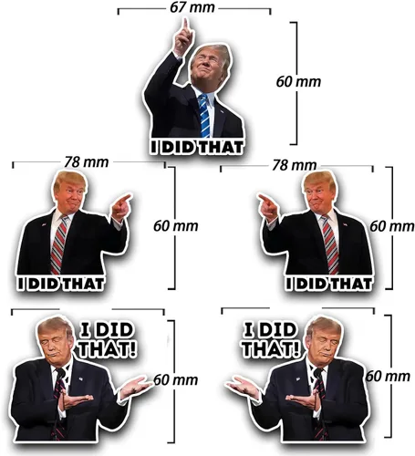 Vista 5 de Calcomanías con texto en inglés "I Did That Trump", 100 calcomanías con texto en inglés "I Did That", 5 patrones diferentes, tamaño grande de 3