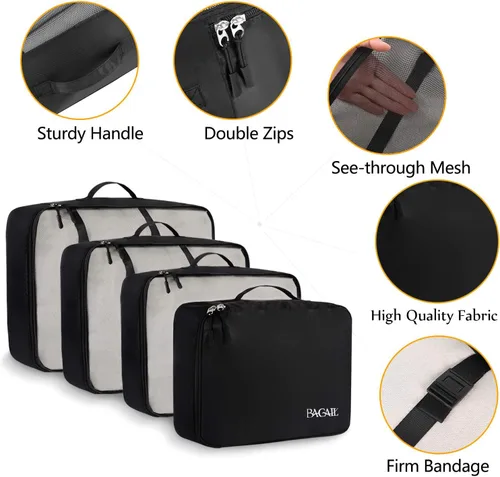 Vista 4 de BAGAIL Juego de 8 cubos organizadores de equipaje para accesorios de viaje (negro azabache)