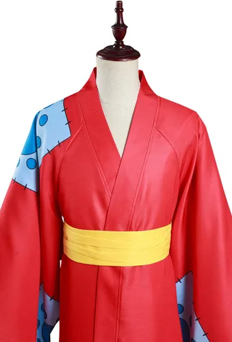 Vista 5 de Wano Luffy - Disfraz de mono D. Luffy Kimono bata roja, trajes Wano Country Capa Anime para hombre