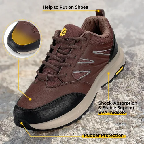 Vista 5 de FitVille Zapatos de senderismo anchos para hombre, repelentes al agua, para exteriores, zapatos de trabajo con soporte de arco, núcleo resistente