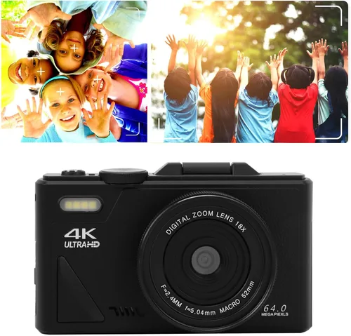 Vista 4 de Cámara digital de 64 MP, pantalla de 3 pulgadas, cámara digital compacta retro de video 4K, zoom digital 18X, cámara de vlogging recargable