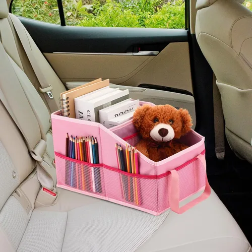 Vista 9 de Honeydak Organizador de asiento de pasajero, almacenamiento plegable para consola, asiento delantero/trasero con múltiples bolsillos, organizador