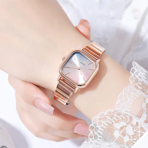 Vista 4 de Womens Ladies' Ultra Thin Watch with Rainbow Gradient Dial Gold-Tone Square Case and Bracelet Quartz Movement