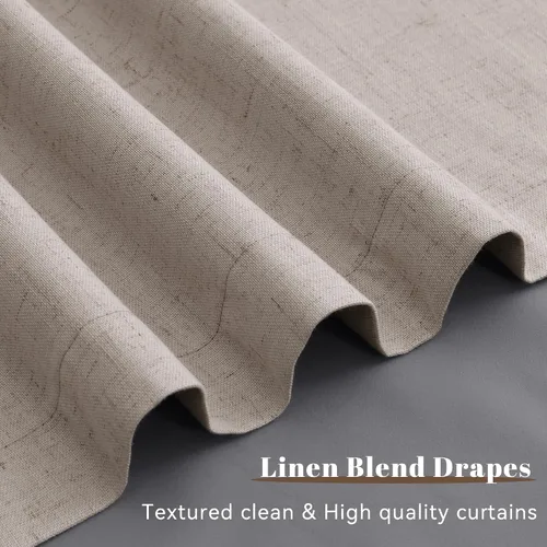 Vista 4 de Guken Cortinas opacas de lino, 2 paneles rústicos, elegantes, 100% opacas, con aislamiento térmico, banda de ganchos y trabilla trasera, 52 x 84