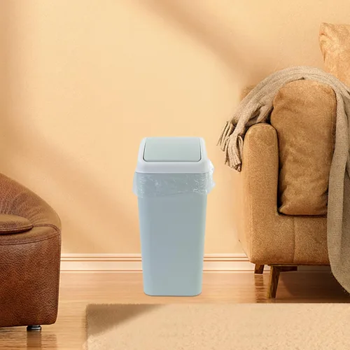 Vista 6 de Bringer - Cubo de basura de plástico con tapa, 4.5 galones, color azul Waste Can with Swing-Top Lid, Compact Trash Can Fit Under Tables &
