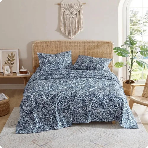 Vista 22 de Indigo Ink - Juego de sábanas para cama individual, ropa de cama de peso medio con funda de almohada a juego, juego de cama floral boho, suave