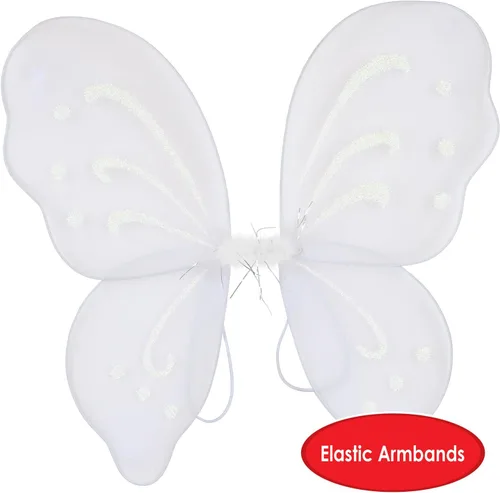 Vista 4 de Beistle 3 piezas de alas de hadas de nailon con brazaletes elásticos accesorios de disfraz de princesa de Halloween talla única color blanco