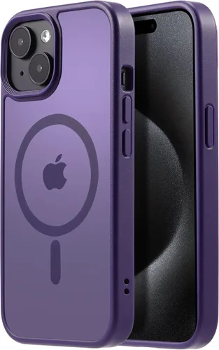 Vista 45 de Tigowos Funda magnética para iPhone 15, resistente a las caídas, sensación de piel mate, a prueba de golpes, ajuste delgado para iPhone 15, negro