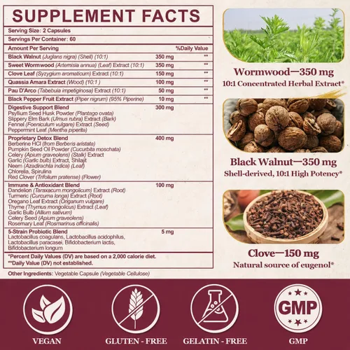 Vista 6 de 30-en-1 liposomal ajenjo negro nuez clavo limpiar cápsulas 120CT 2P
