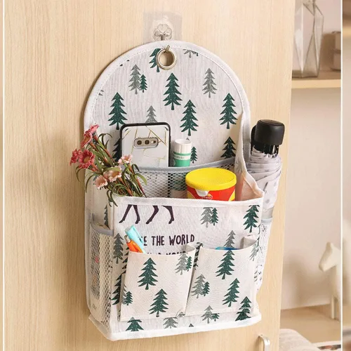 Vista 4 de Casa Bolsa colgante multifuncional Colgador de tela para dormitorio universitario Organizador Misceláneo Bolsa colgante de pared para baño Bolsa