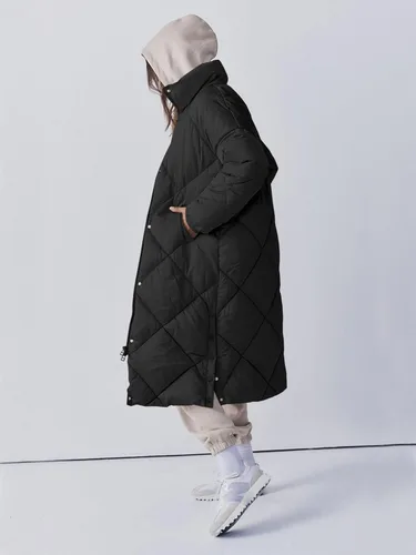 Vista 3 de Tankaneo Chaqueta acolchada acolchada para mujer, abrigos largos de invierno con cremallera, ropa de abrigo holgada con bolsillos