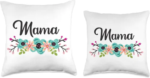 Vista 3 de Almohada para niños con texto en inglés "Mama Kids", diseño floral, 16.0 x 16.0 in, multicolor